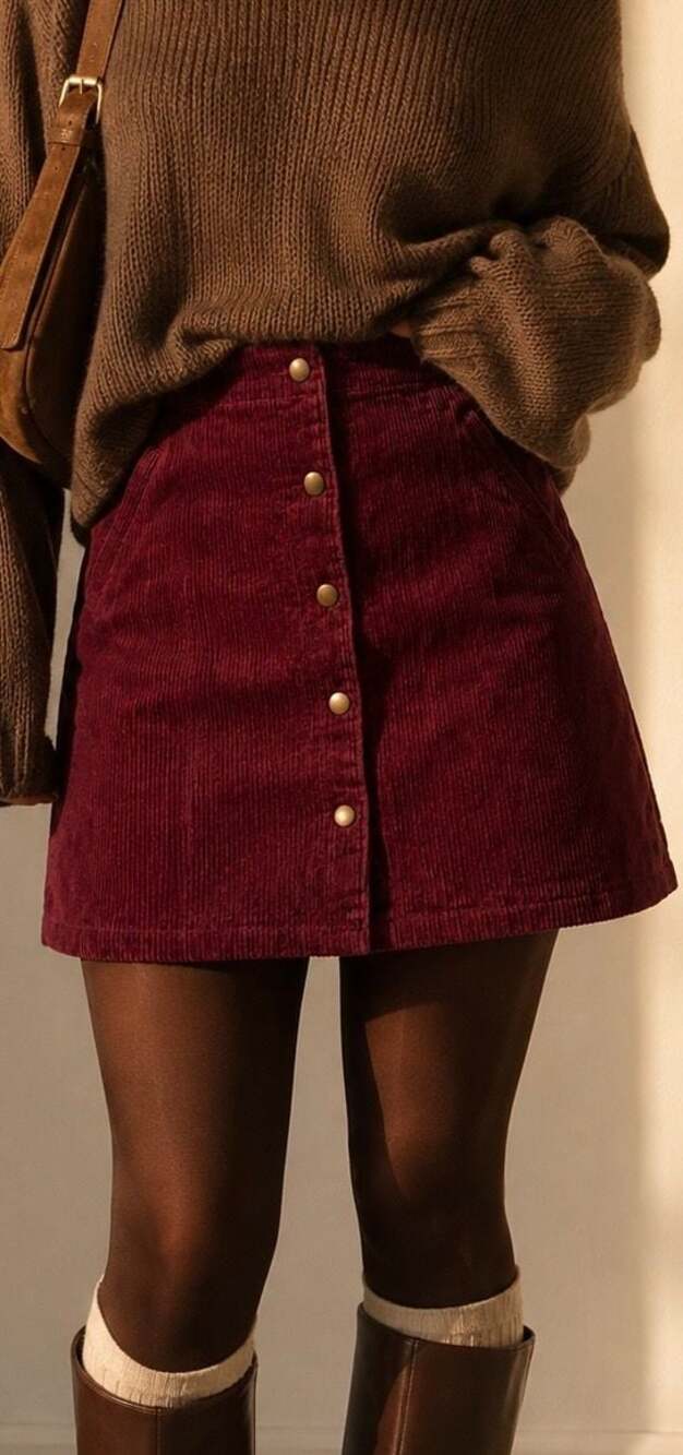 Harper Heritage Burgundy Corduroy Mini Skirt L Button Front 90s Y2K Preppy Fall